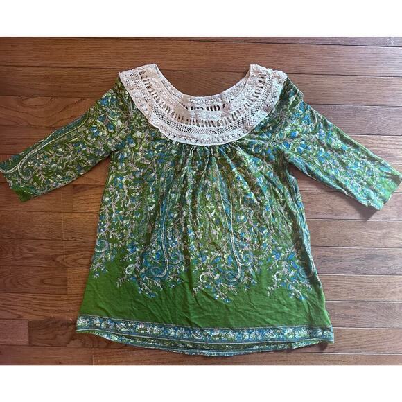 Meadow Rue by Anthropologie XS Boho crochet collar floral top - Picture 1 of 8